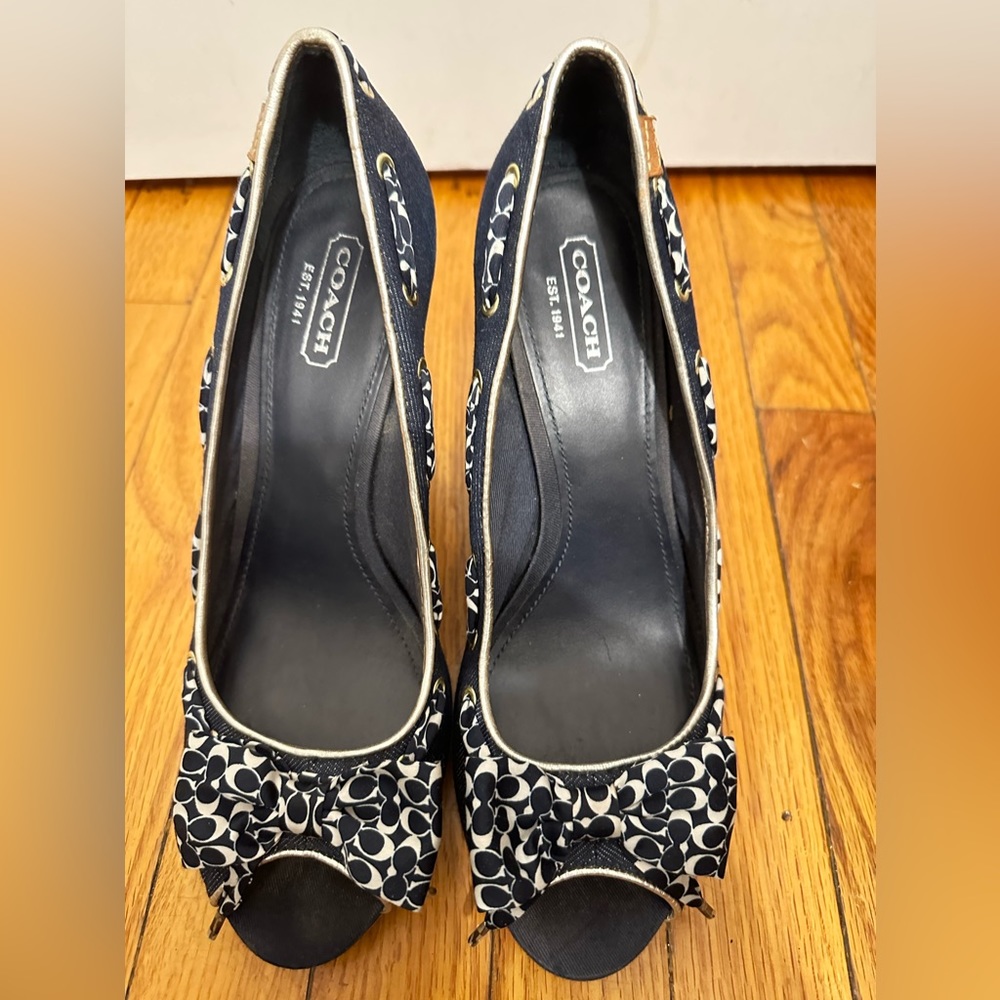 Coach Thalia Blue Denim Wedge Sandals, Sz. 10